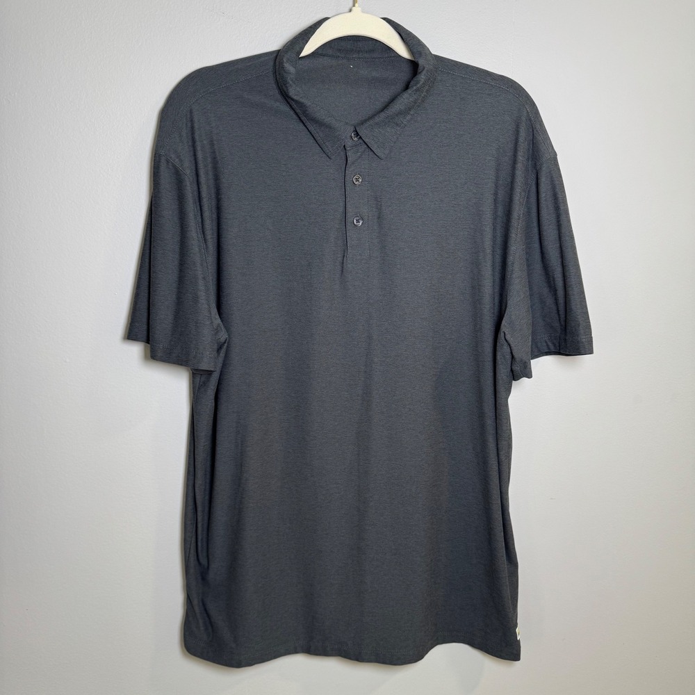 Vuori Mens Charcoal Gray Heather Performance Stretch Short Sleeve Polo Shirt L